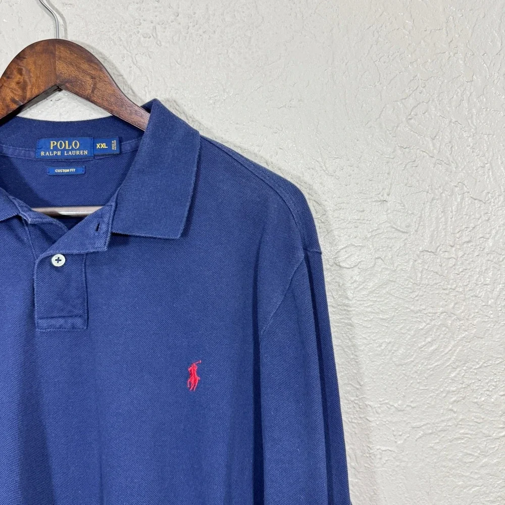 Polo Ralph Lauren Long Sleeve Polo Top XXL Navy Custom Fit Preppy 100% Cotton